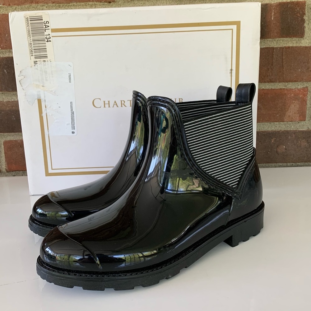 Charter Club Women’s Lavanna Black Shine Ankle Rain Boots Size US 6 M MINT